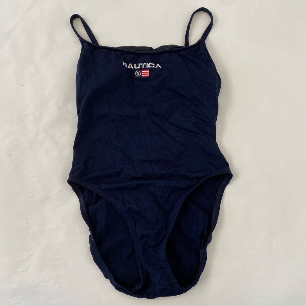 Ladies‎ Nautica navy blue flag patriotic one piece bathing suit swimsuit sz 10
